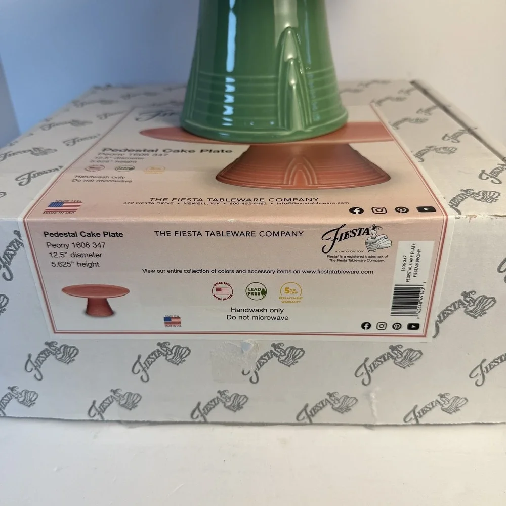 Fiesta Watermelon Pink & Green Ceramic Cake Stand Pedestal Plate USA 2024